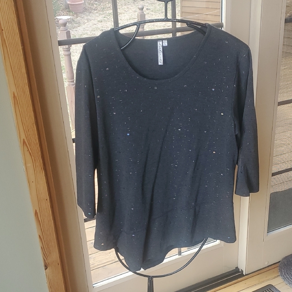 Lula-B Black with Subtle Sparkles Unique Cut Long Sleeve Sz. L Sweatshirt